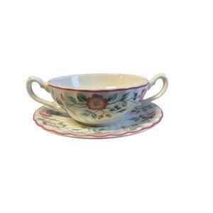 Churchill Briar Rose Floral Two-Handled Soup Bowl & Saucer Set